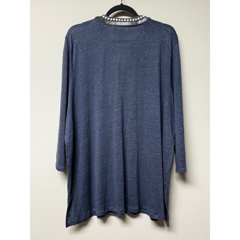 CHICO'S 100% Linen V-Neck Embellished Tunic, Sz 4 (XXL) - Picture 5 of 9